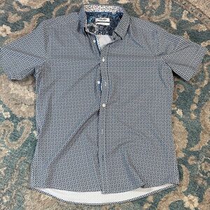 Stylish Navy Geometric Button Down Shirt